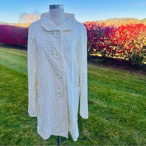 An Ren New York Creamy White corduroy Embroidered Vintage Coat